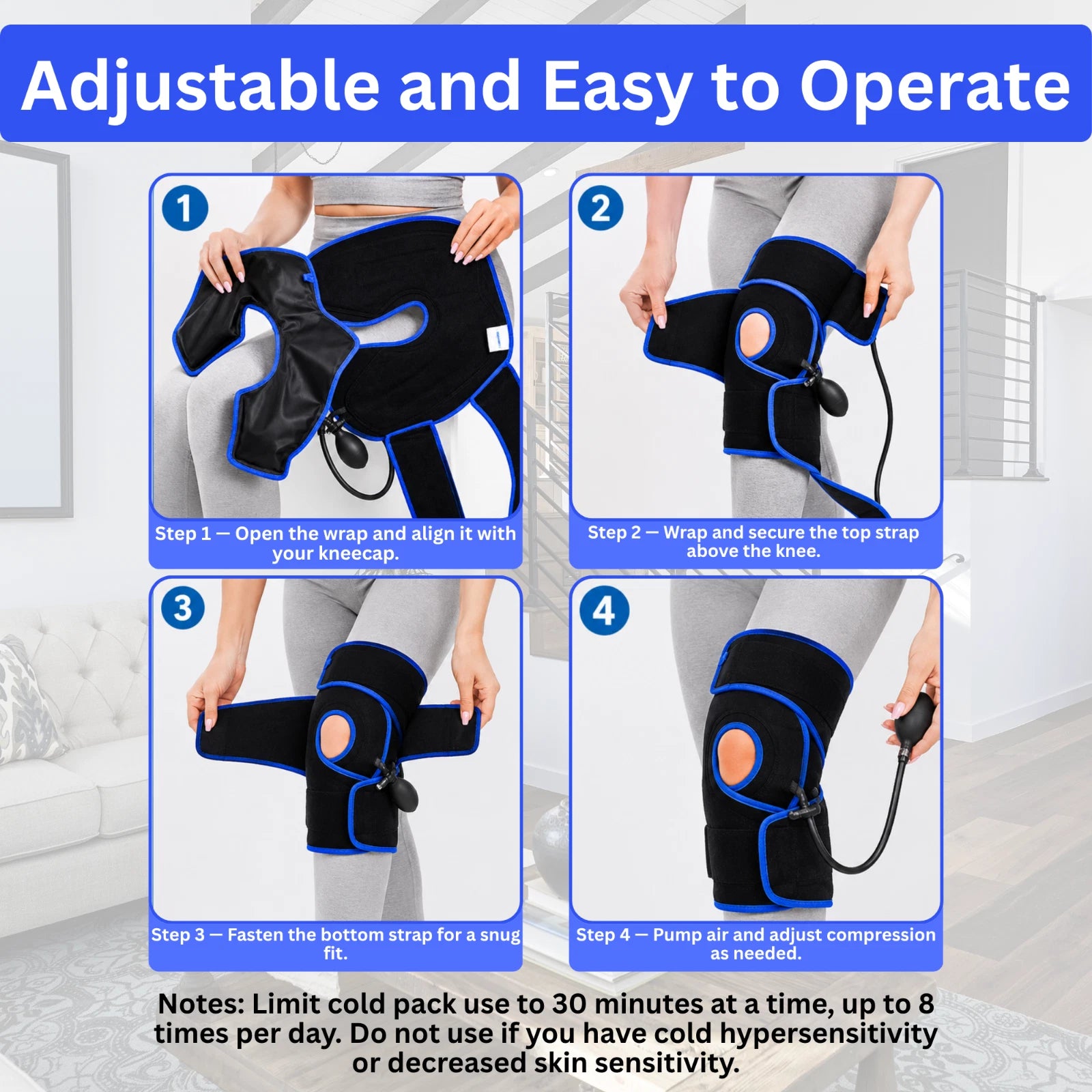 MEDBrace Knee Compression Wrap Cold Therapy Brace w/ Air Pump Adjustable Support
