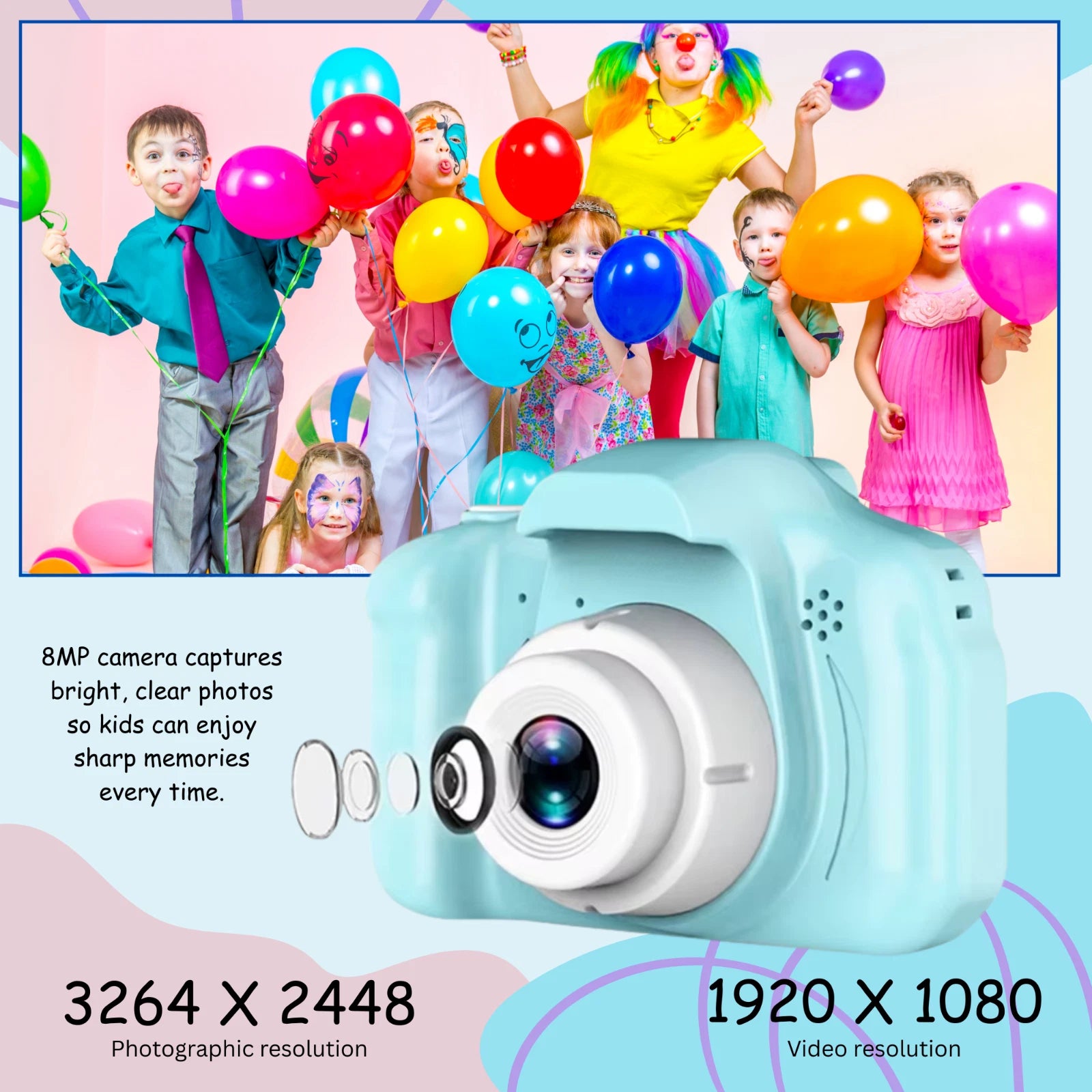 Kids HD Digital Camera Mini Video Recorder 8x Zoom with Games 32gb SD Card -Blue