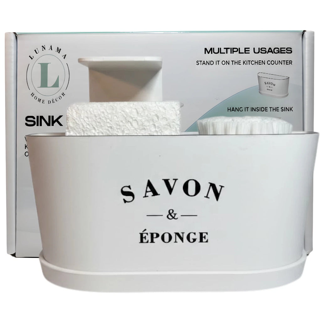 Kitchen Sink Organizer Caddy Sponge Holder w/ Drain Tray & Suction Cups