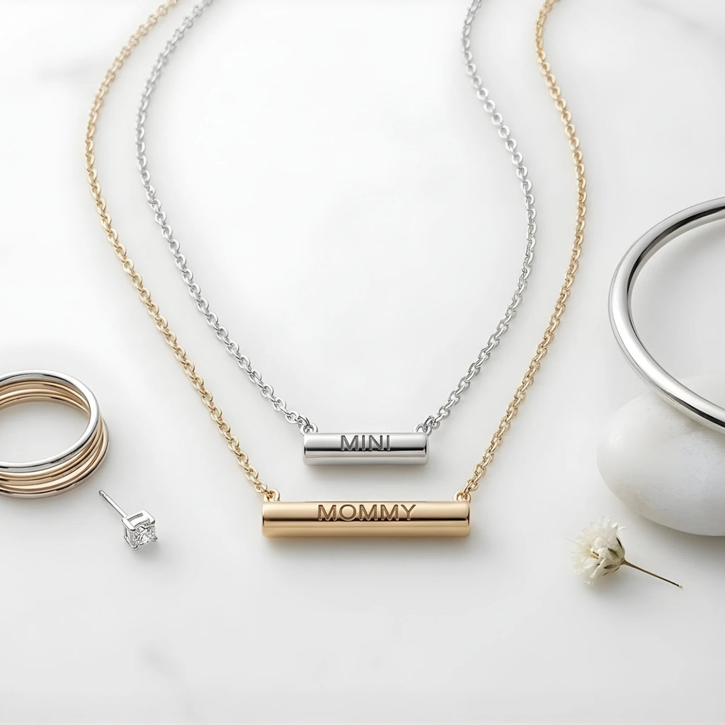 Stella Valle Mommy Mini Necklace Adjustable 18K Gold & Silver Plated Heart Shape