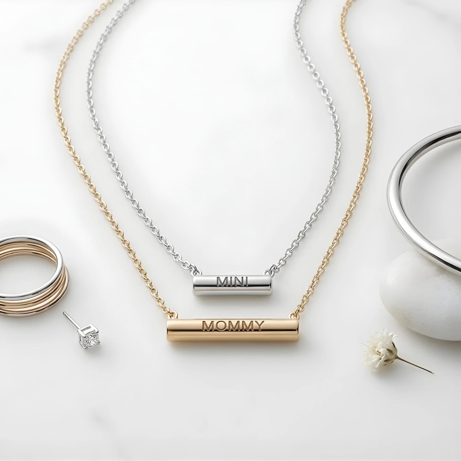 Stella Valle Mommy Mini Necklace Adjustable 18K Gold & Silver Plated Heart Shape