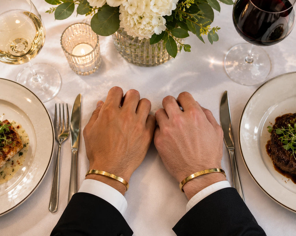 Stella Valle Men's Cuff Bracelet Gift Set - 18K Gold Cuffs with Engraved Mantra