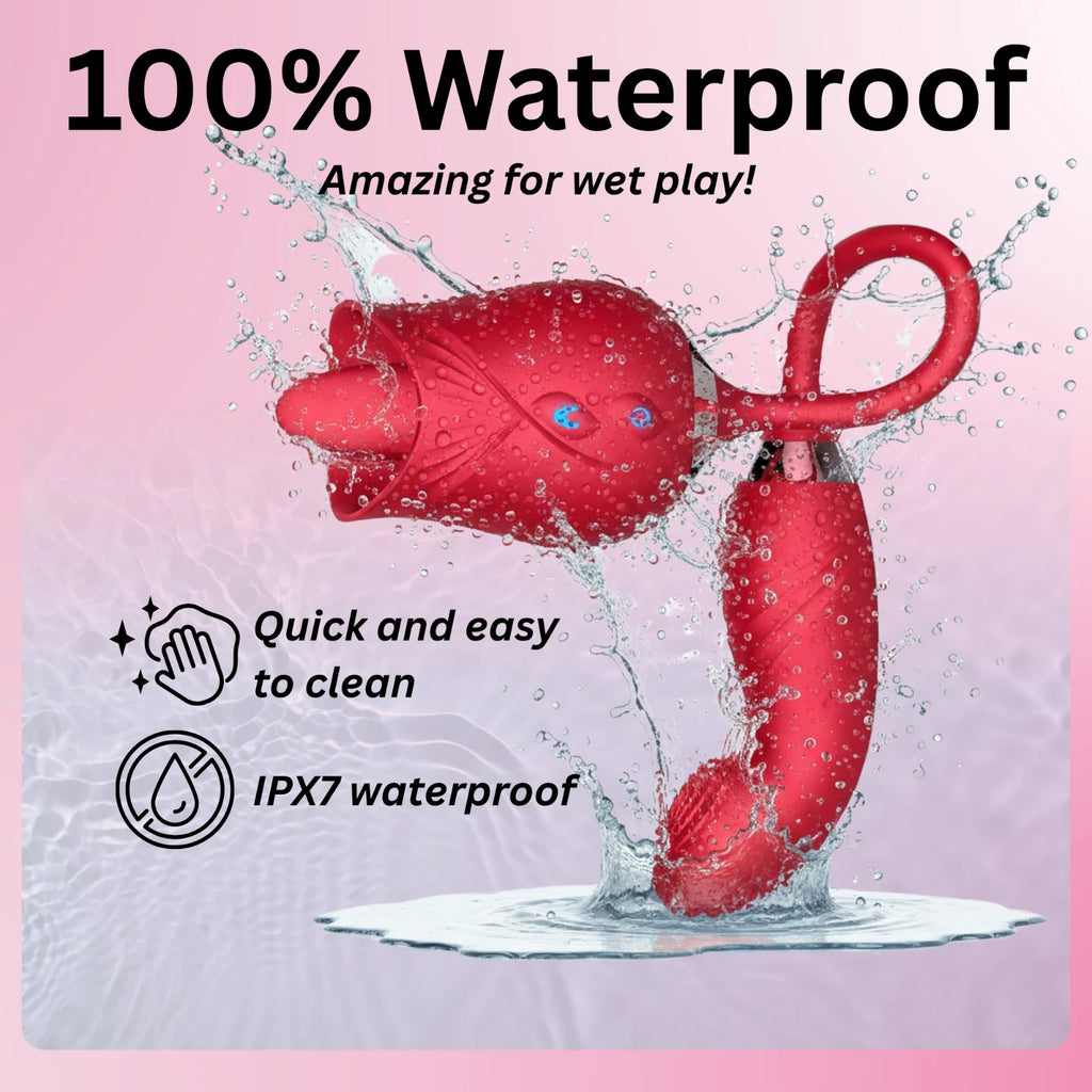 Rose Tongue Licking Vibrator 10 Modes Rechargeable Waterproof G-Spot Massager