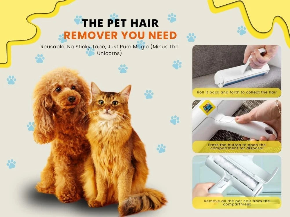 Pet Hair Remover Roller – Reusable Lint Brush for Dog & Cat Fur, Couch Carpet