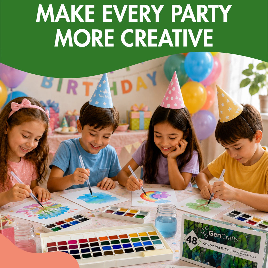 GenCrafts 48 Color Watercolor Paint Set w/ 15-Sheet Paper Pad & 2 Brush Pens