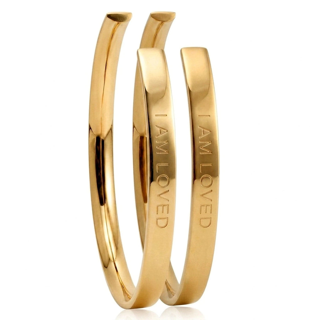 Stella Valle Cuff Bracelets Adjustable 18K Gold Plated w/ Engraving "I am Loved"