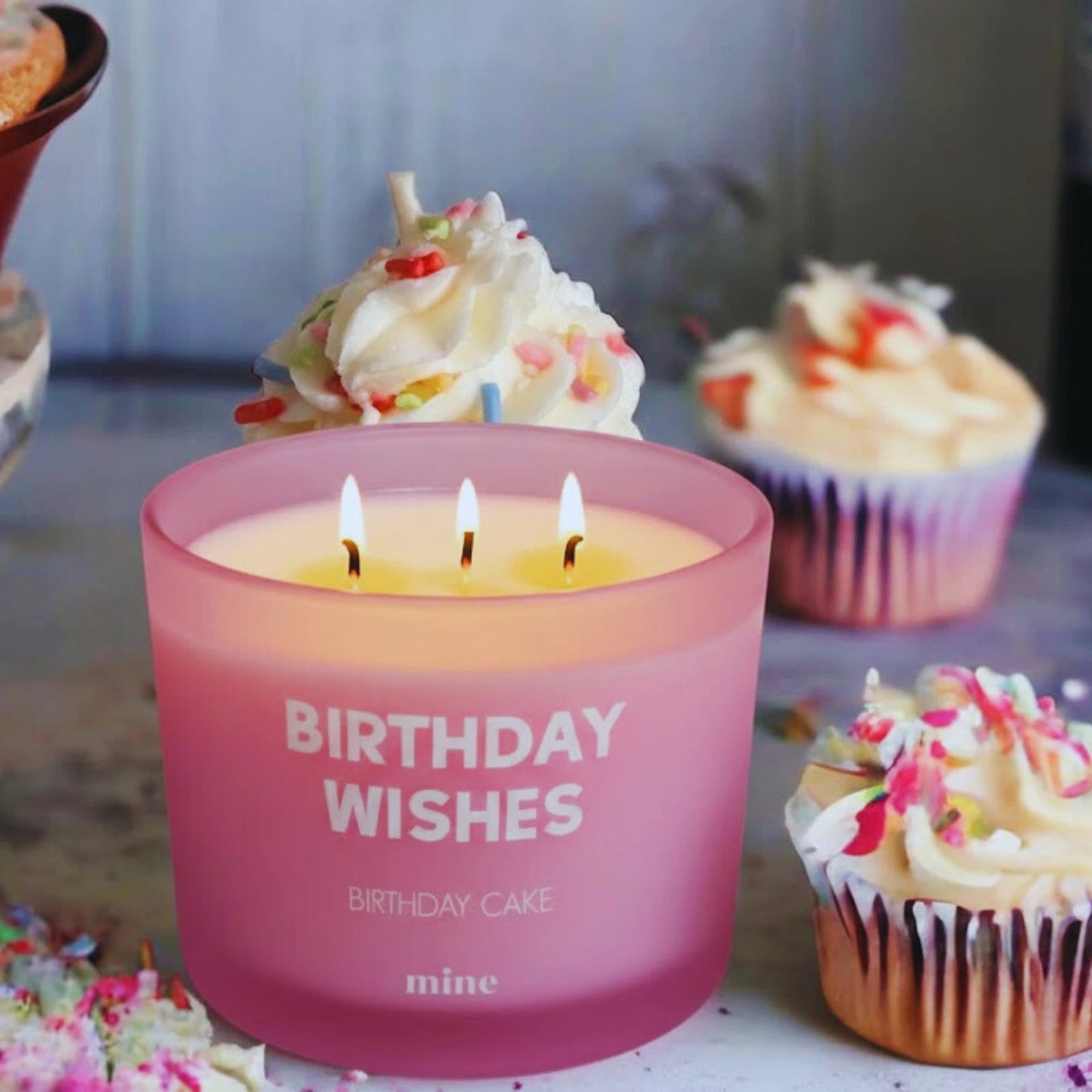 Birthday Cake Scented Soy Candle 3 Wick with Pink Gift Box