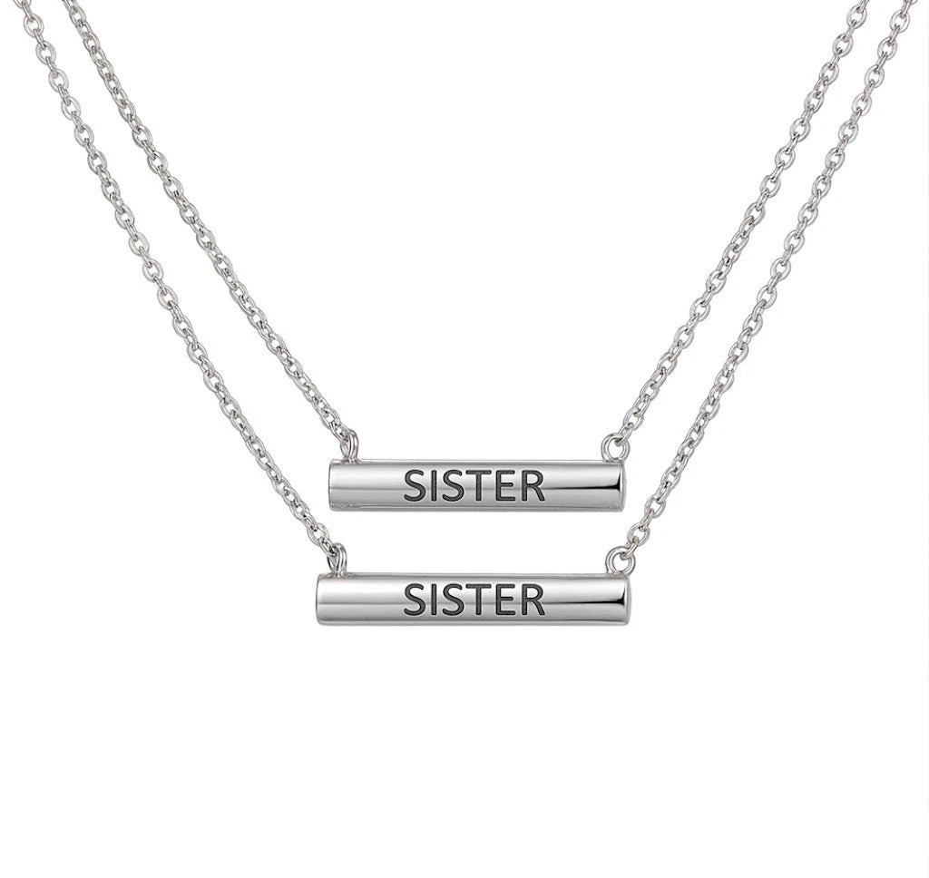 Stella Valle Sister Necklace Adjustable Silver Plated Heart Shape Bar Necklace