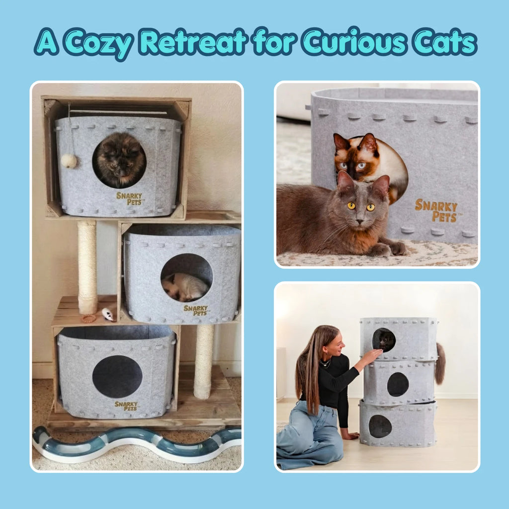 Felt Cat Cave Bed Cozy Cat Hideaway Large Cats Soft Warm Pet Bed Durable - Tan