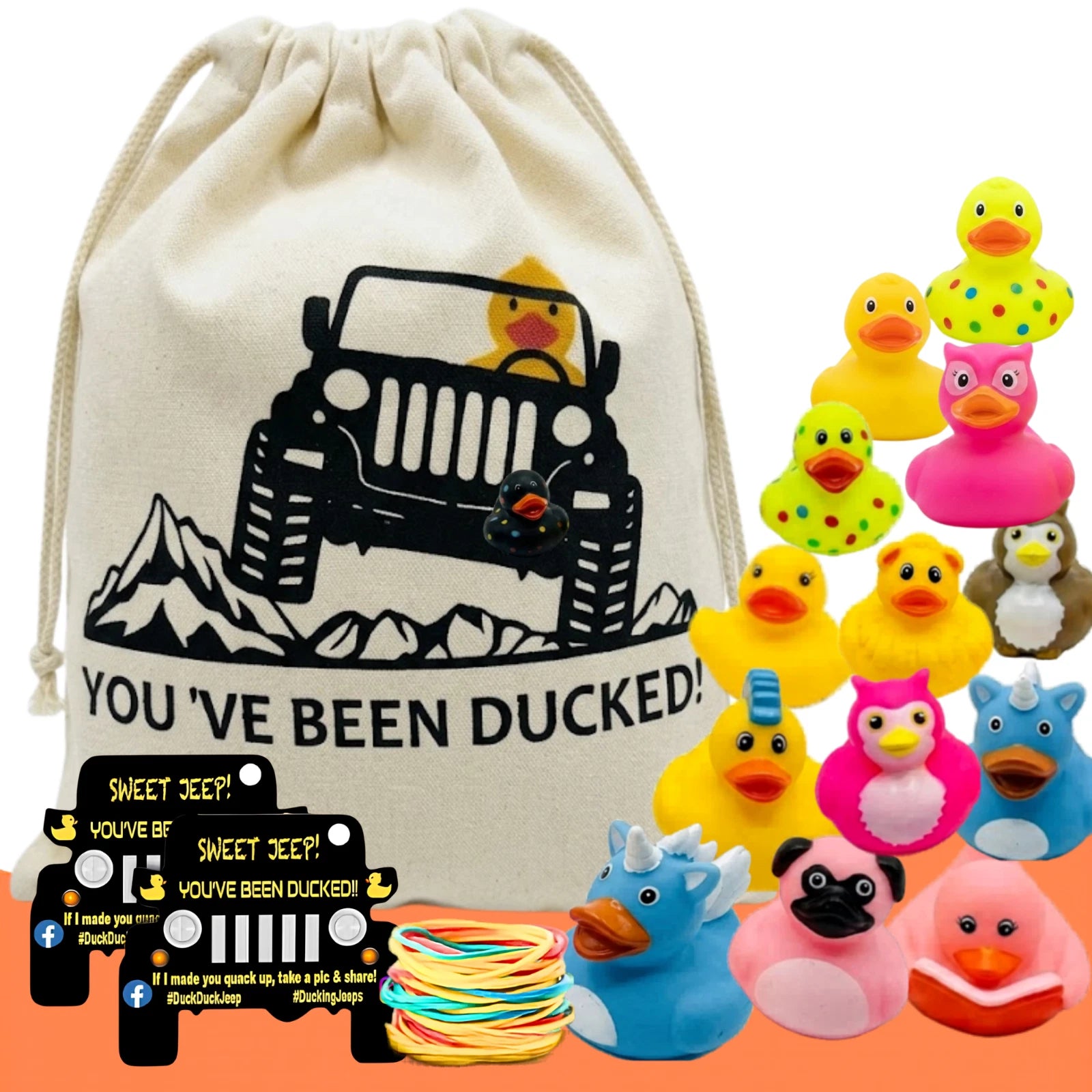 75pcs Patriotic Jeep Ducking Kit 2" Rubber Ducks Tags Bands w/ App Happy Duckers Set