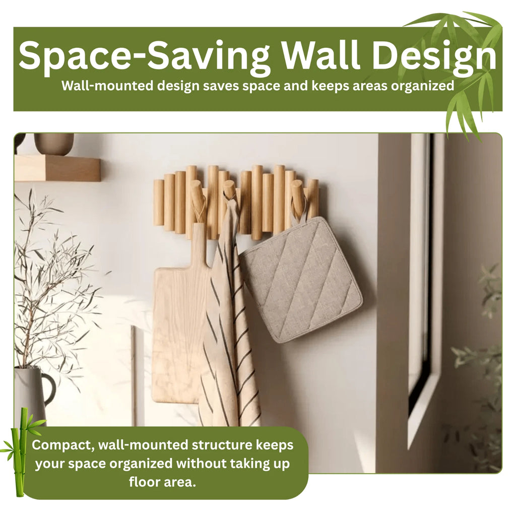 Bamboo Wall Hanging Rack Natural Wooden Pegs Hook Organizer for Hats Coat Towels