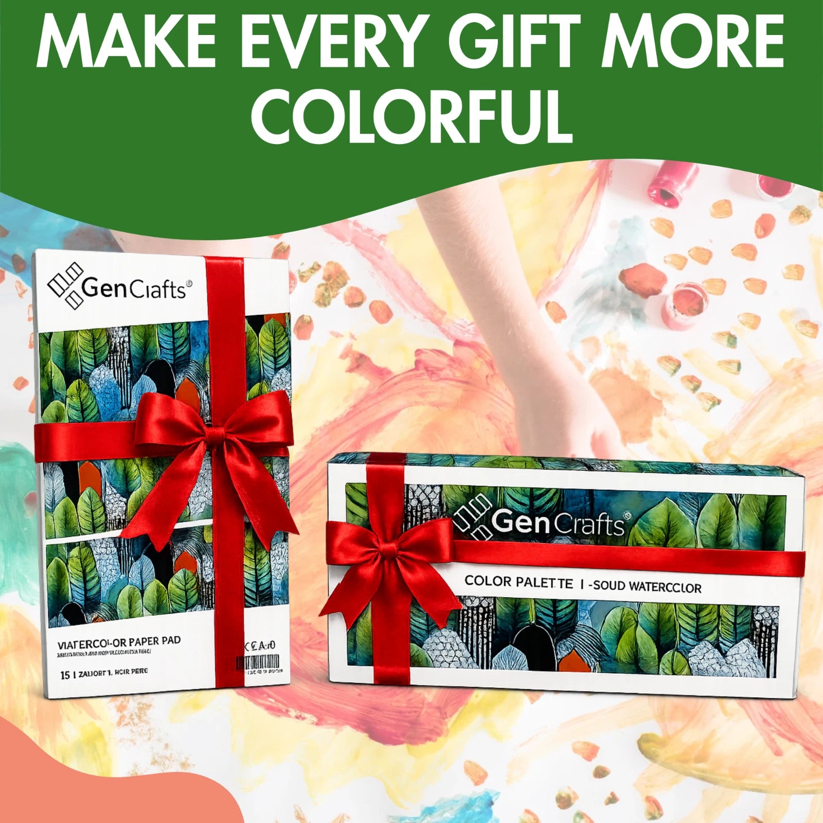 GenCrafts 48 Color Watercolor Paint Set w/ 15-Sheet Paper Pad & 2 Brush Pens