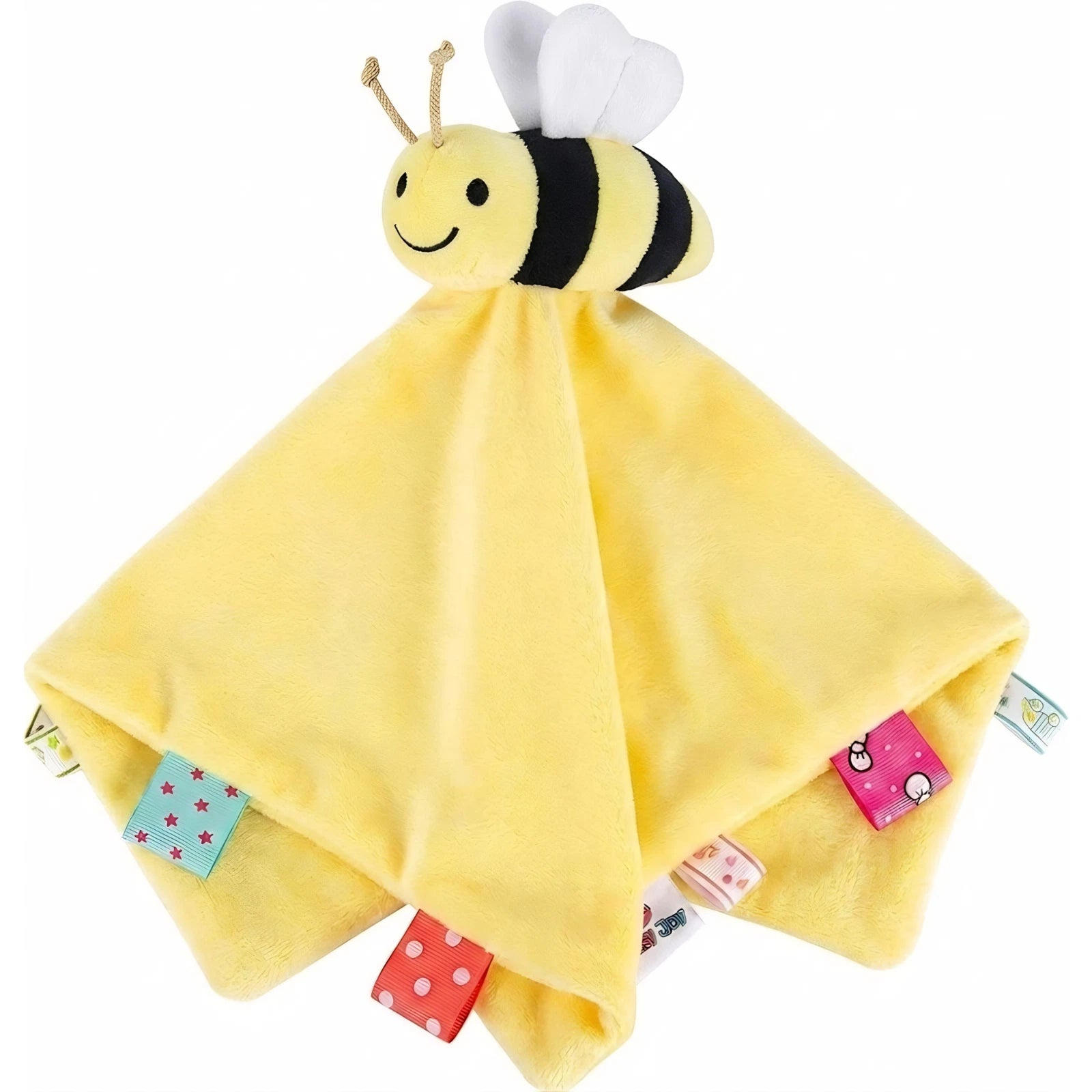 Kidsy Joy Soother Lovey 14” Ultra Soft Plush Blanket w/ Sensory Tags - Bee