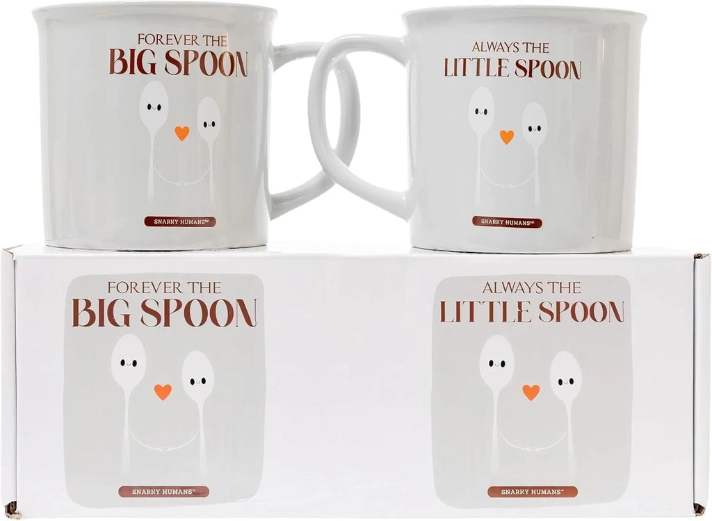 Big and Little Spoon Coffee Mug Set, 11 oz, Gray Ceramic, Couples Gift