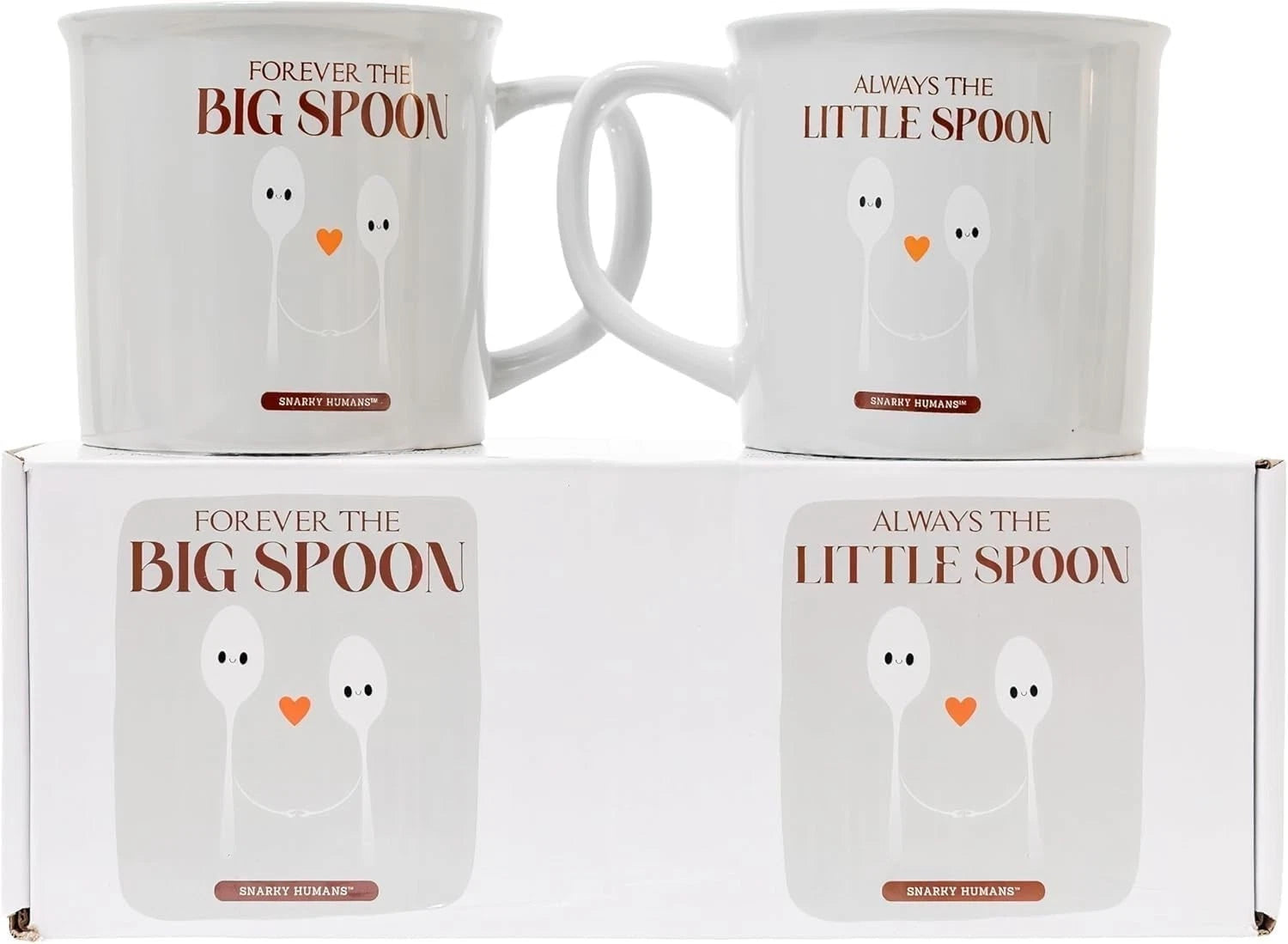Big and Little Spoon Coffee Mug Set, 11 oz, Gray Ceramic, Couples Gift