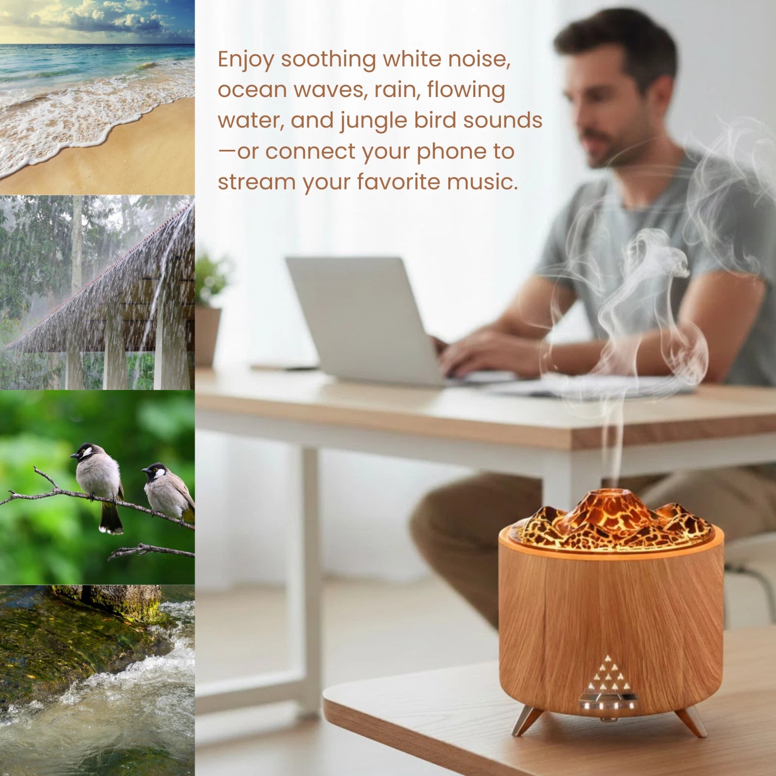 Volcano Essential Oil Diffuser Cool Mist w/ Remote & Light Timer
