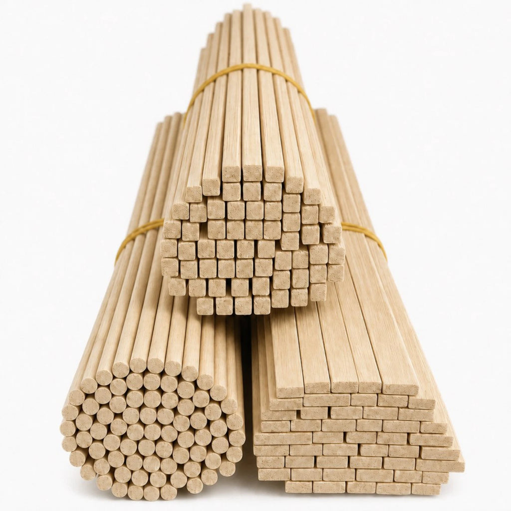 90PCS Bamboo Craft Sticks 16” – Round, Square, Flat Shapes Natural Eco DIY Wood