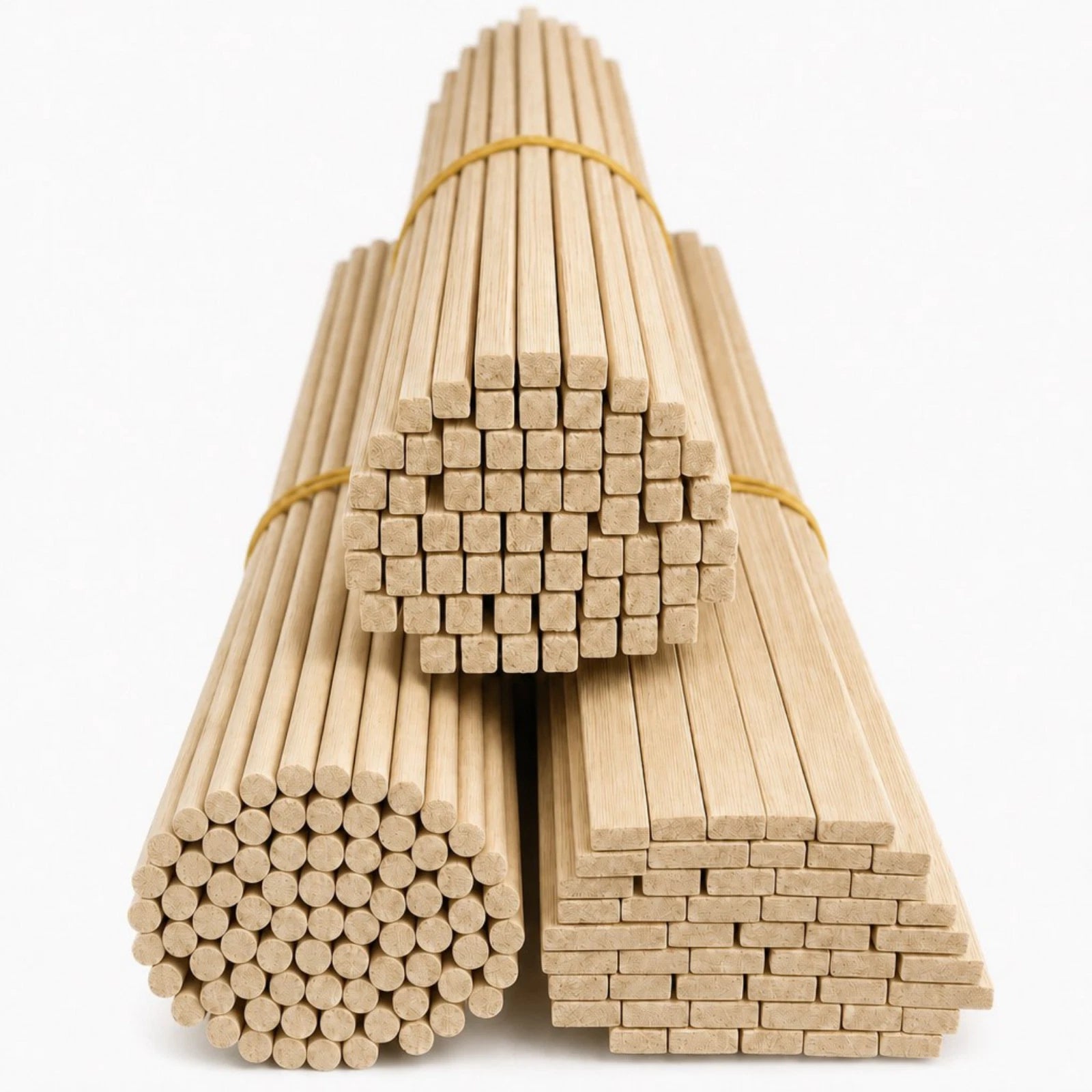 90PCS Bamboo Craft Sticks 16” – Round, Square, Flat Shapes Natural Eco DIY Wood