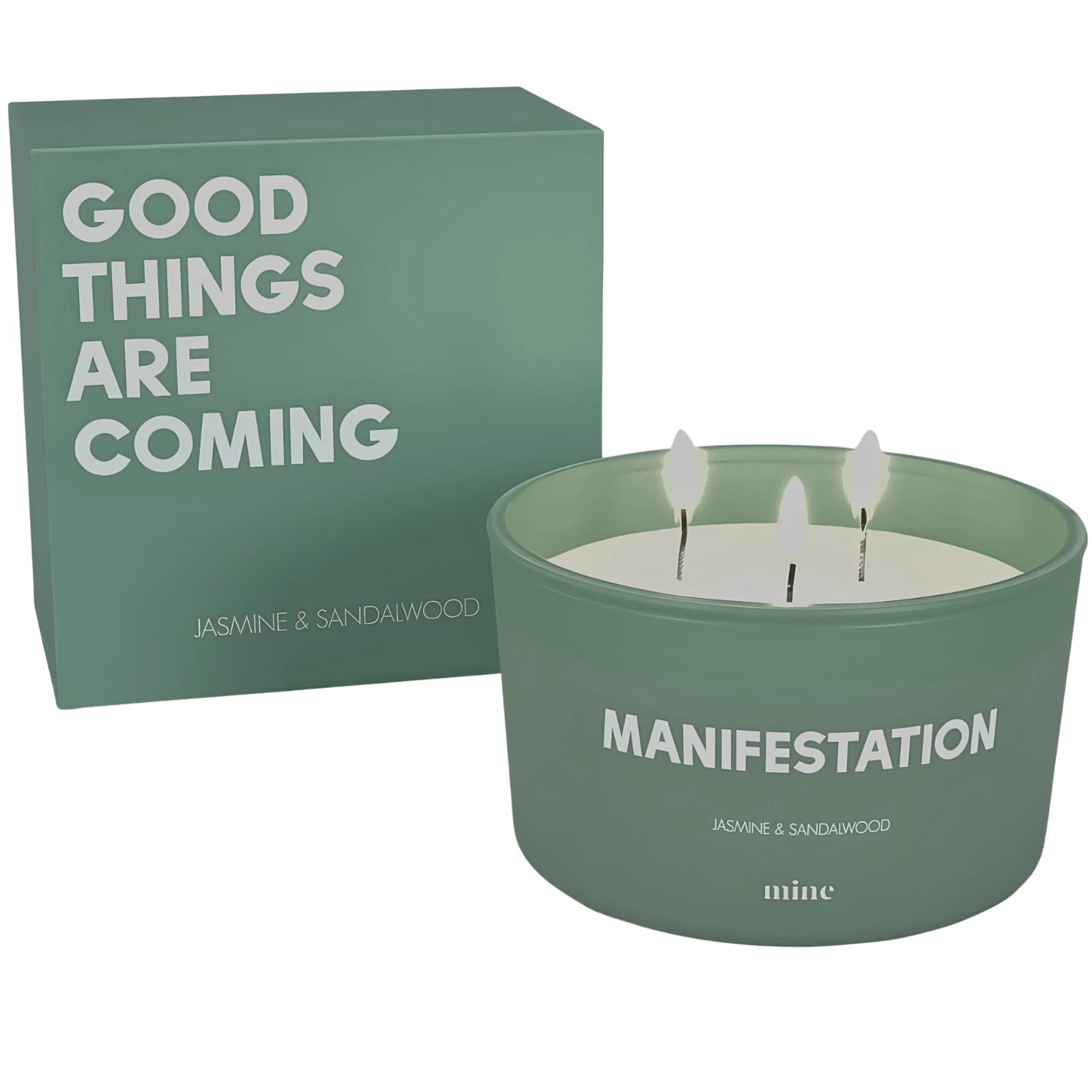 Scented Soy Candle Jasmine & Sandalwood Scent 3 Wick Light Green 50Hr Burn