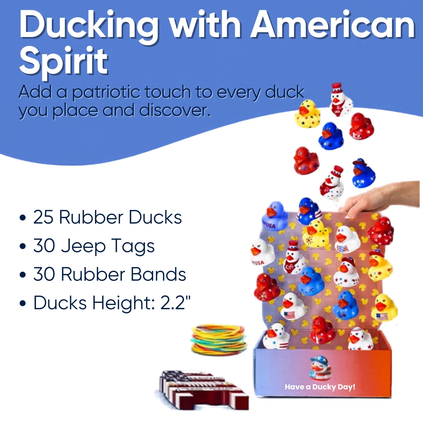 25pcs Patriotic Jeep Ducking Kit 2" Assorted Rubber Ducks Bath Toys for Decor