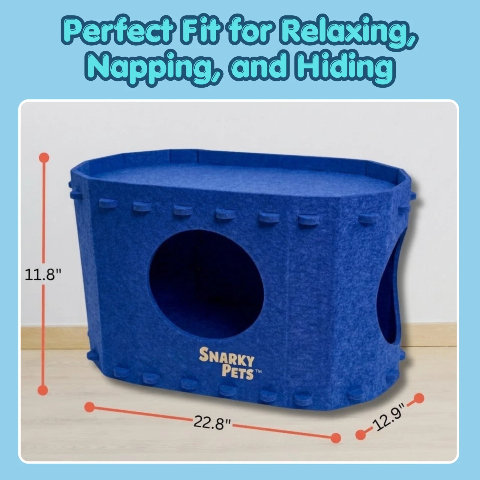 Felt Cat Cave Bed Cozy Cat Hideaway Large Cats Soft Warm Pet Bed Durable - Blue