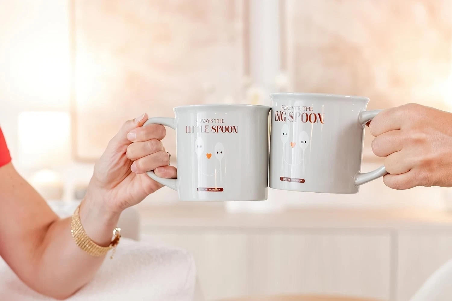 Big and Little Spoon Coffee Mug Set, 11 oz, Gray Ceramic, Couples Gift