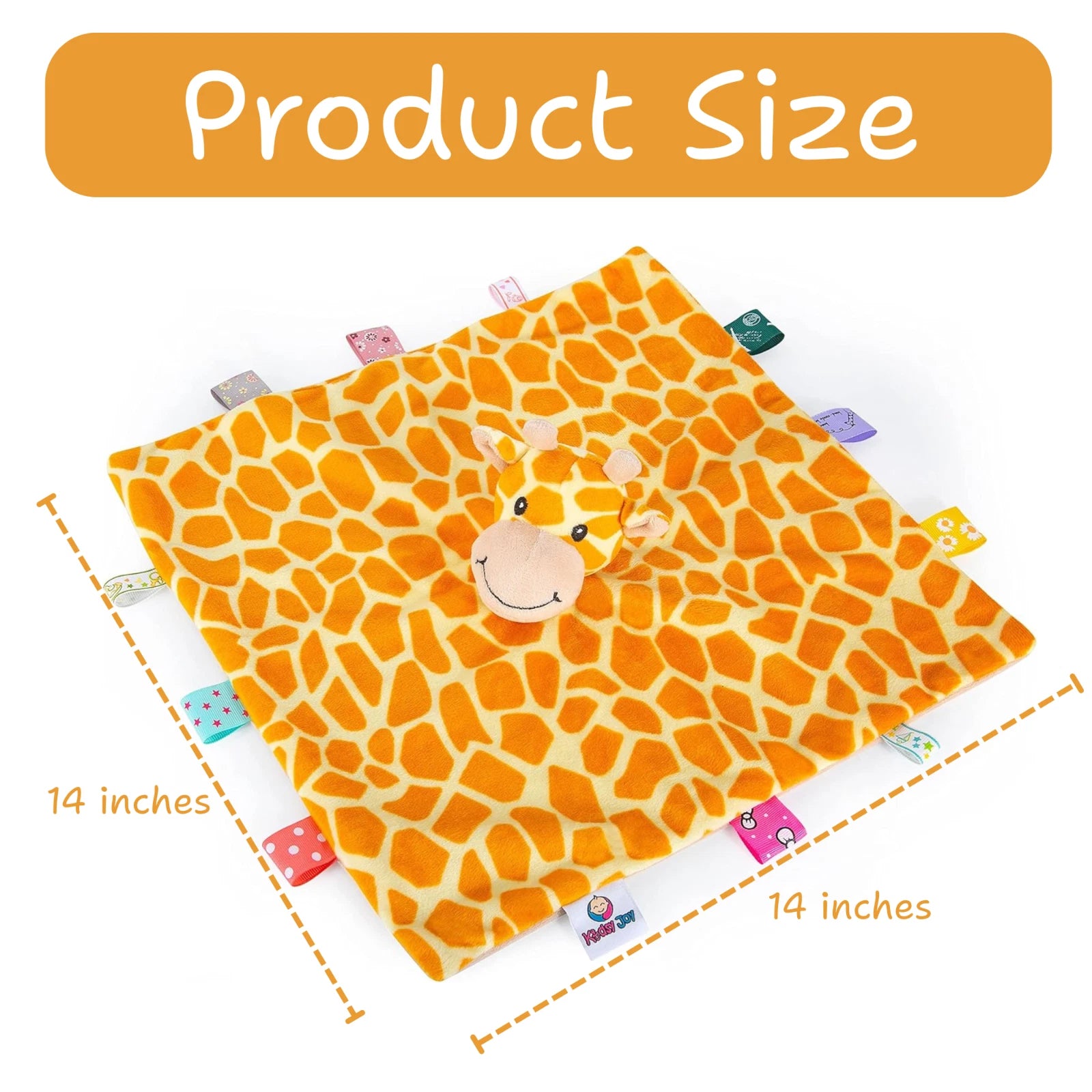 Kidsy Joy Soother Lovey 14” Ultra Soft Plush Blanket w/ Sensory Tags - Giraffe