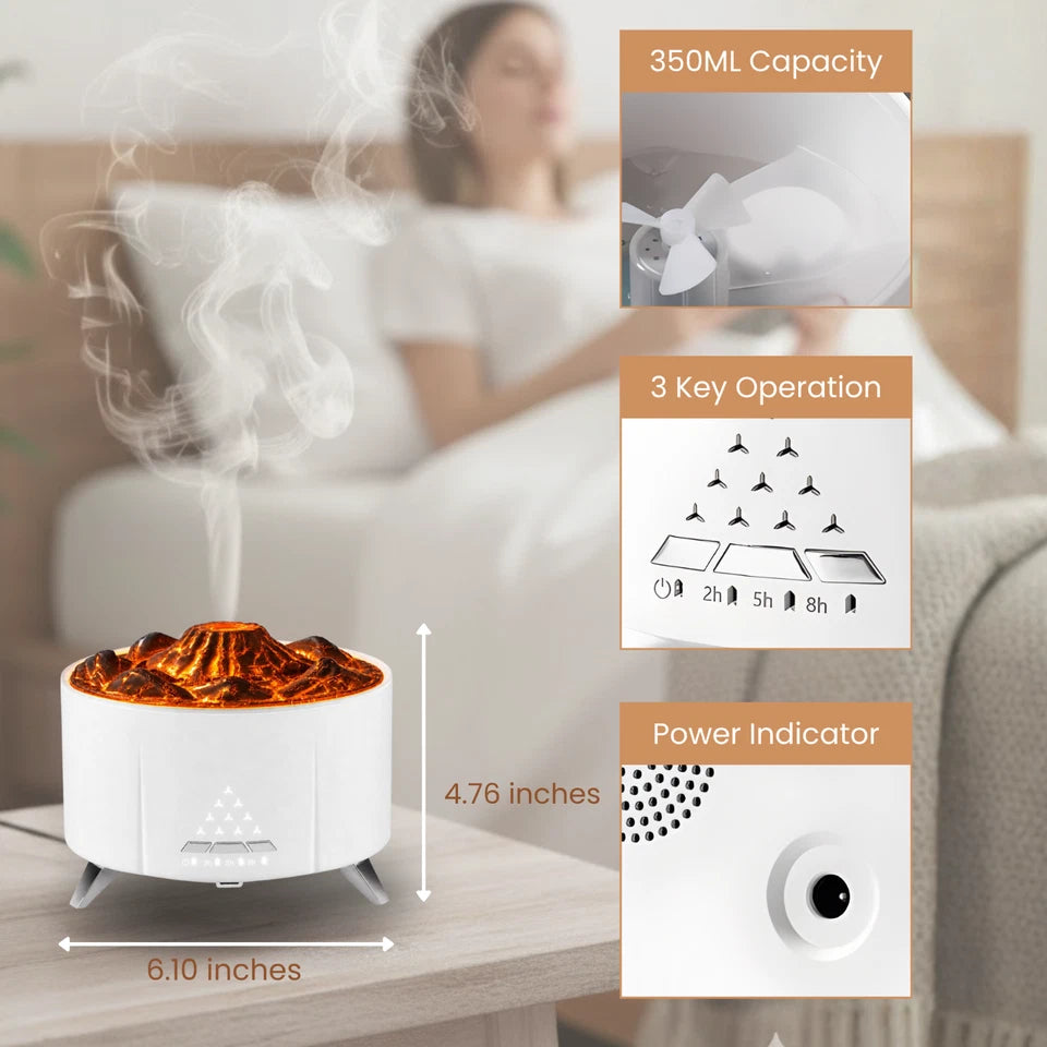 Volcano Essential Oil Diffuser Cool Mist w/ Remote & Light Timer - White