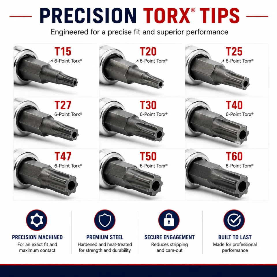 Crescent Torx Bit Socket Set T15-T60 – 9 Piece Professional Star Bit Socket Set