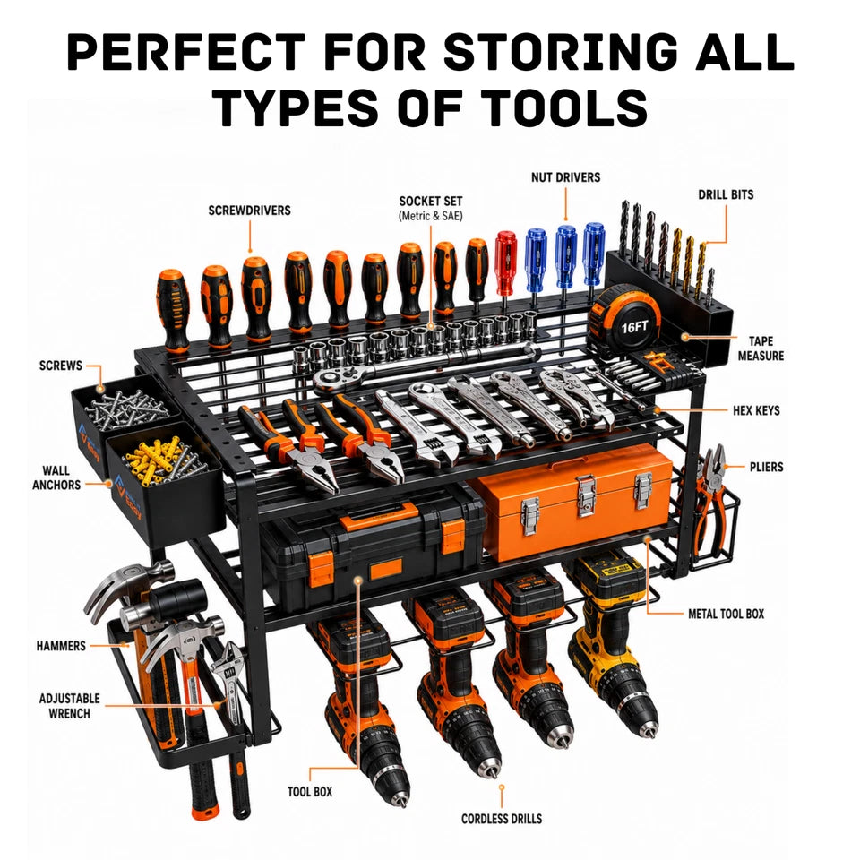 10-in-1 Power Tool Organizer Wall Mount Garage Storage Rack Drill Holder Shelf