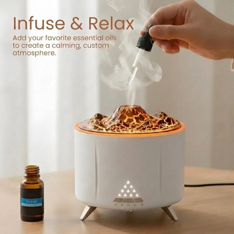 Volcano Essential Oil Diffuser Cool Mist w/ Remote & Light Timer - White