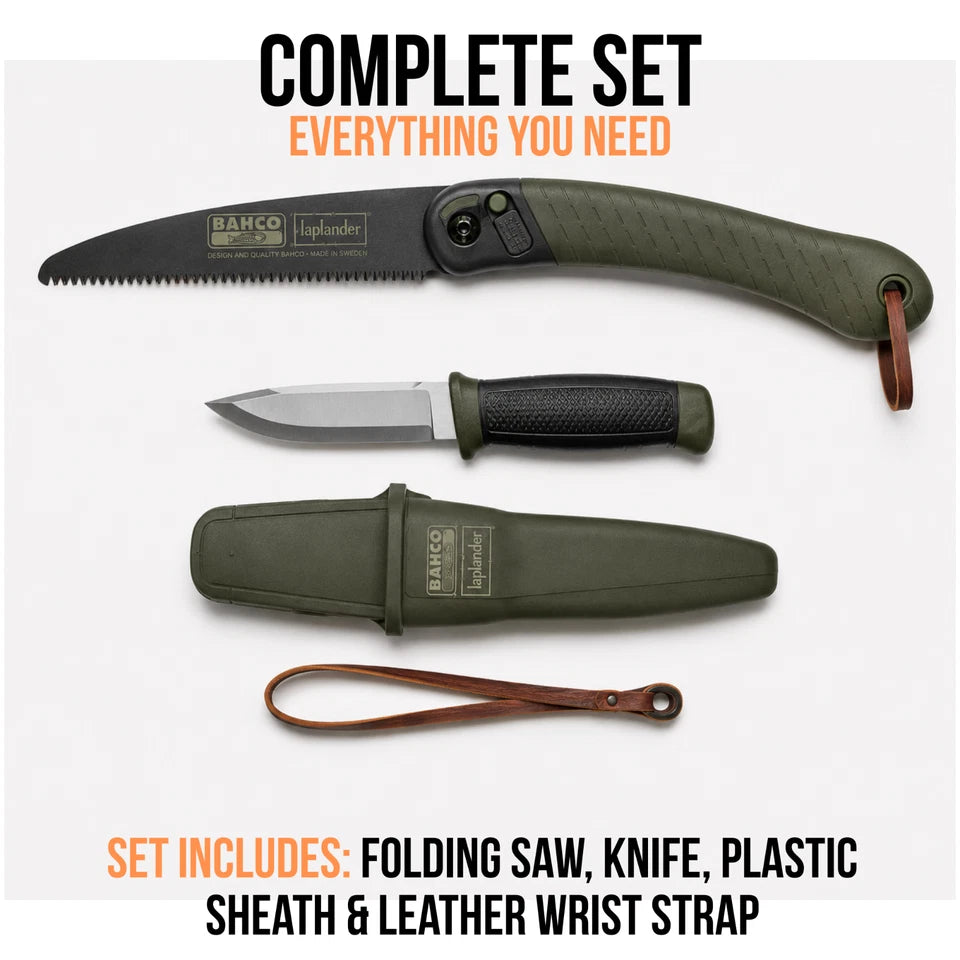 BAHCO Laplander Folding Saw & Knife w/ Sheath Set for Camping Hunting Bushcraft