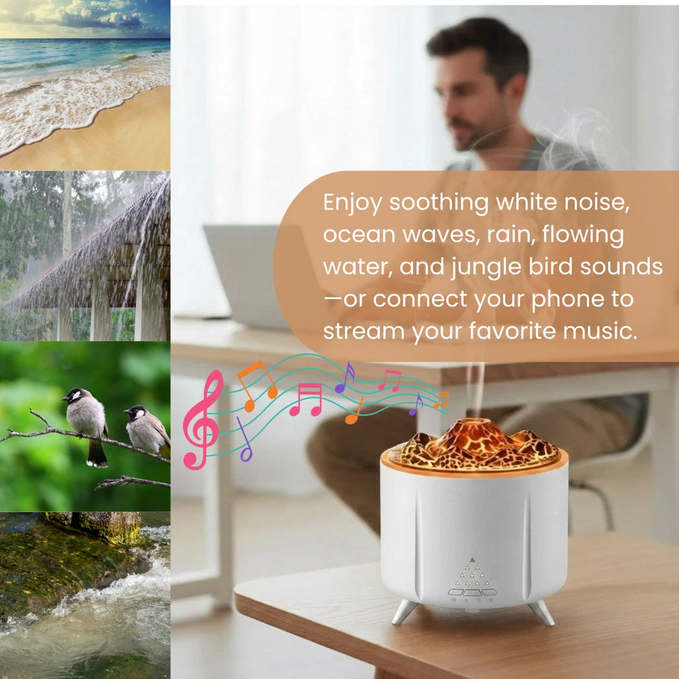 Volcano Essential Oil Diffuser Cool Mist w/ Remote & Light Timer - White