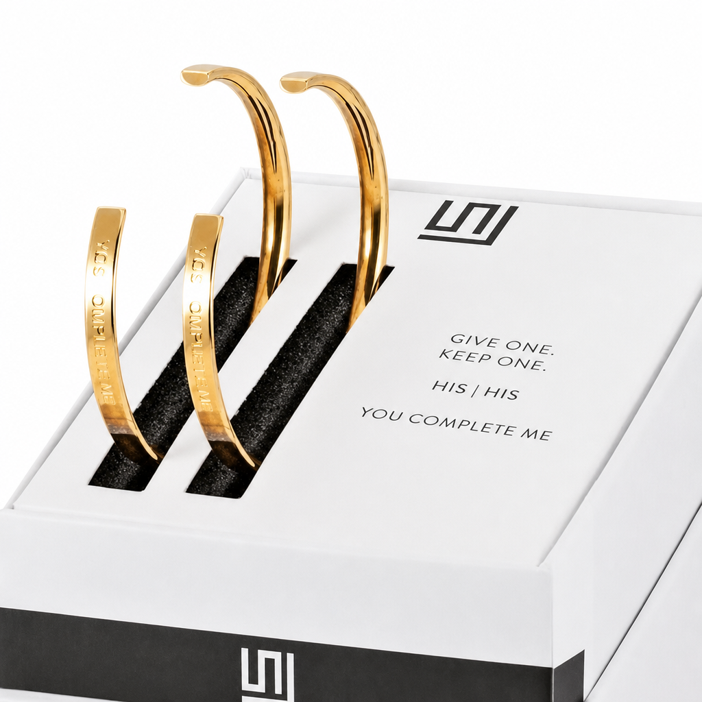 Stella Valle Men's Cuff Bracelet Gift Set - 18K Gold Cuffs with Engraved Mantra